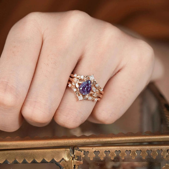 Alexandrite & Moissanite Enhancer Ring Set 2pcs