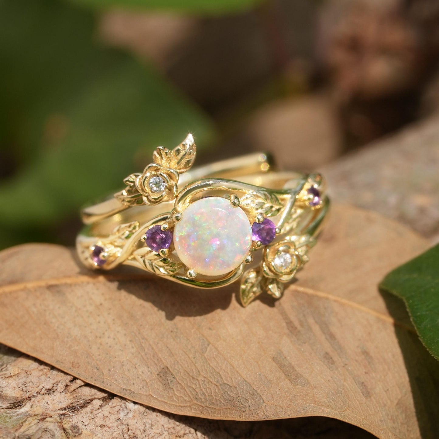 Rose Blossom: Opal Ring Set with Amethyst | Talia