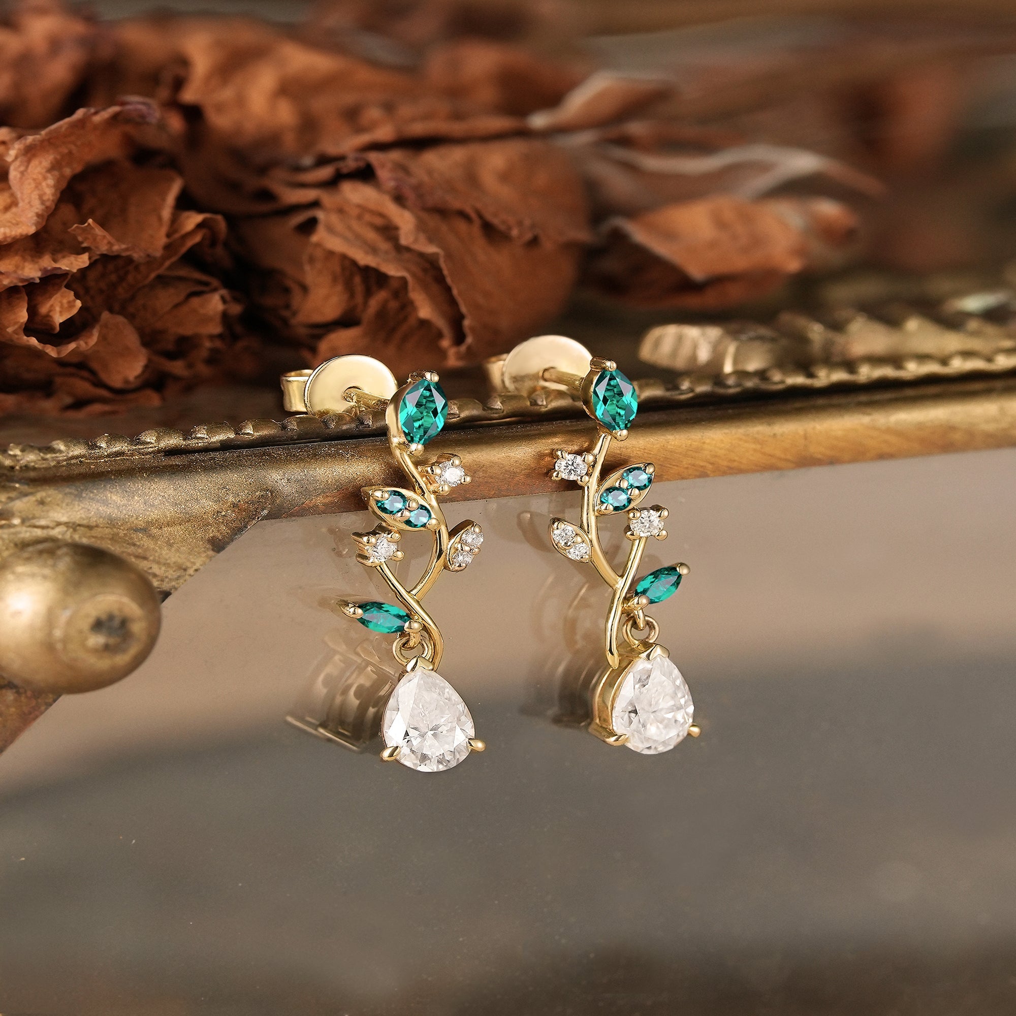 Aphrodite Mythical Emerald and Moissanite Earrings - GemsMagic