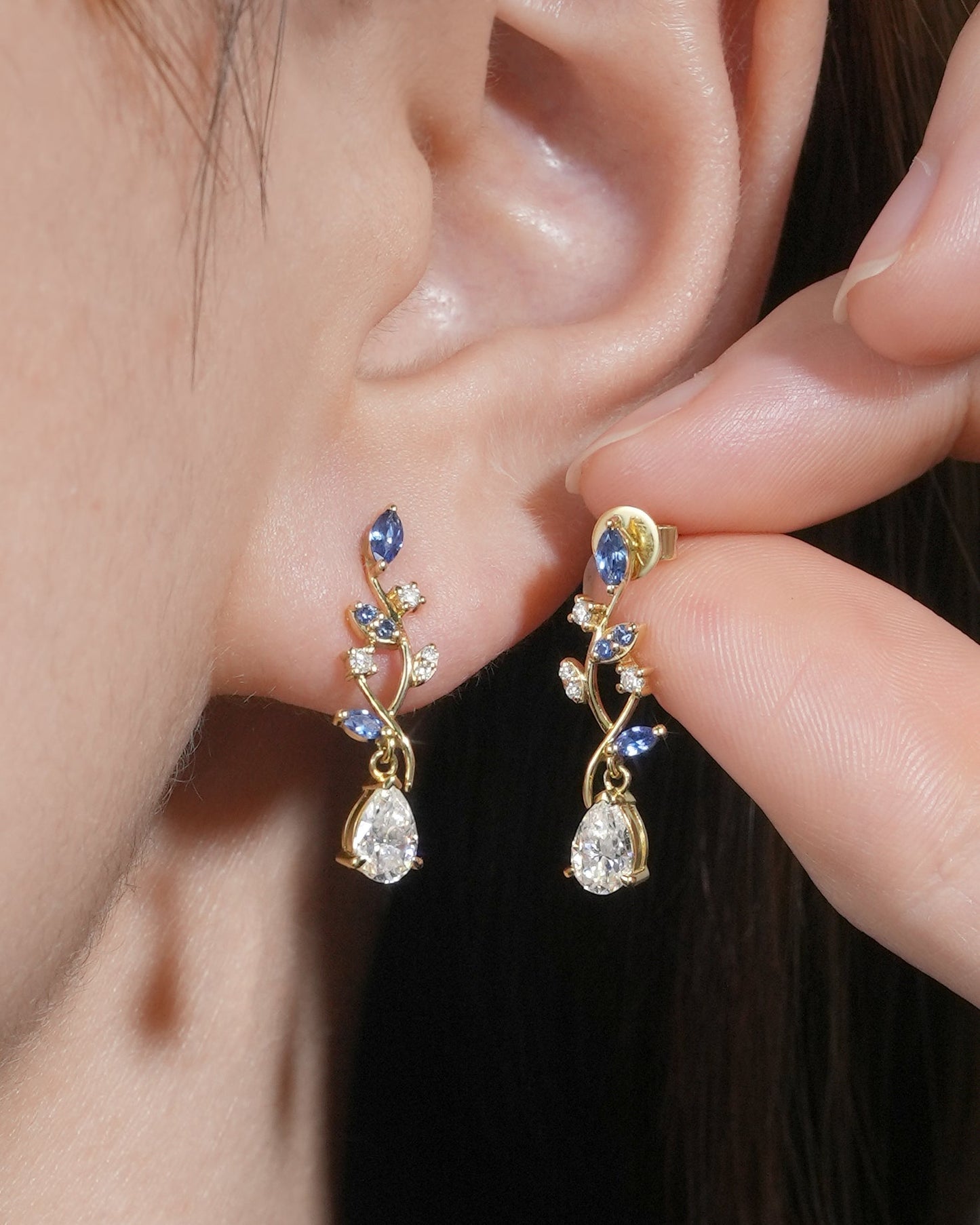 Aphrodite Mythical Sapphire and Moissanite Earrings - GemsMagic
