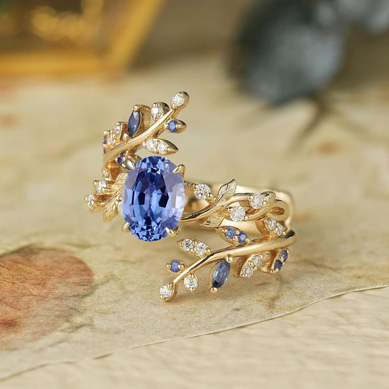 Aphrodite's Cornflower Sapphire Cross Leaf Ehancer Ring Set - Keirac - GemsMagic
