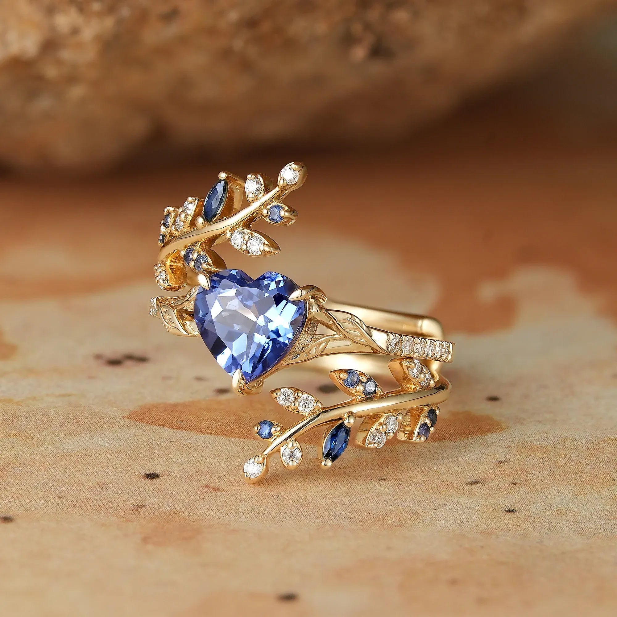 Aphrodite's Enchanted Vine | A Mythical Heart Shaped Sapphire Engagement Ring Set - GemsMagic