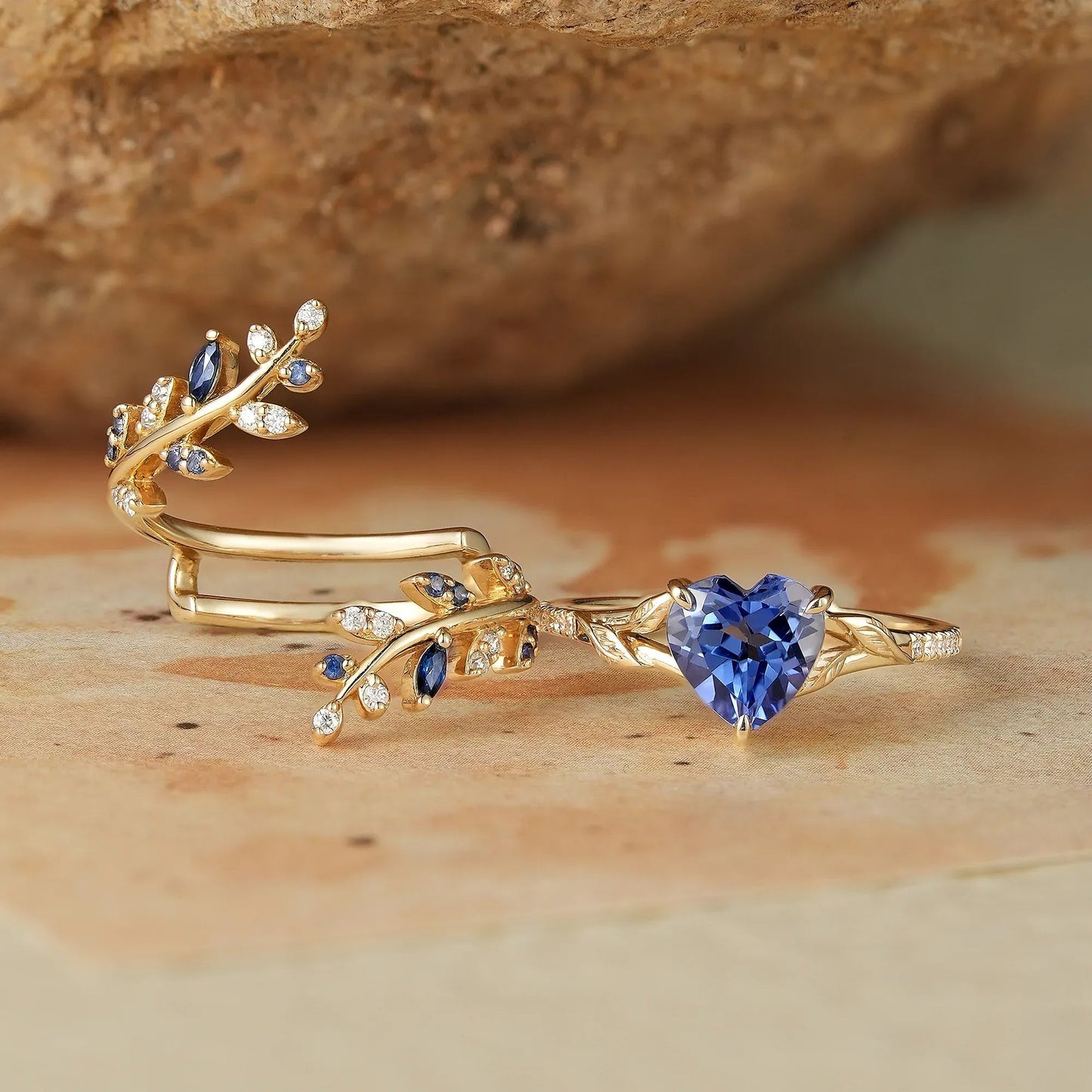 Aphrodite's Enchanted Vine | A Mythical Heart Shaped Sapphire Engagement Ring Set - GemsMagic