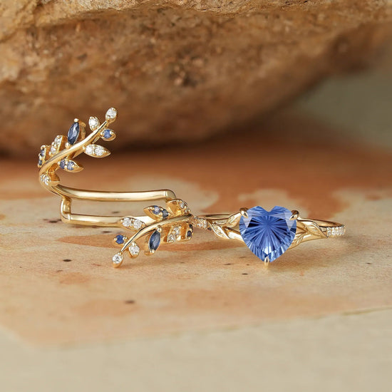 Aphrodite's Enchanted Vine | A Mythical Heart Shaped Sparkle Cut Sapphire Engagement Ring Set - GemsMagic
