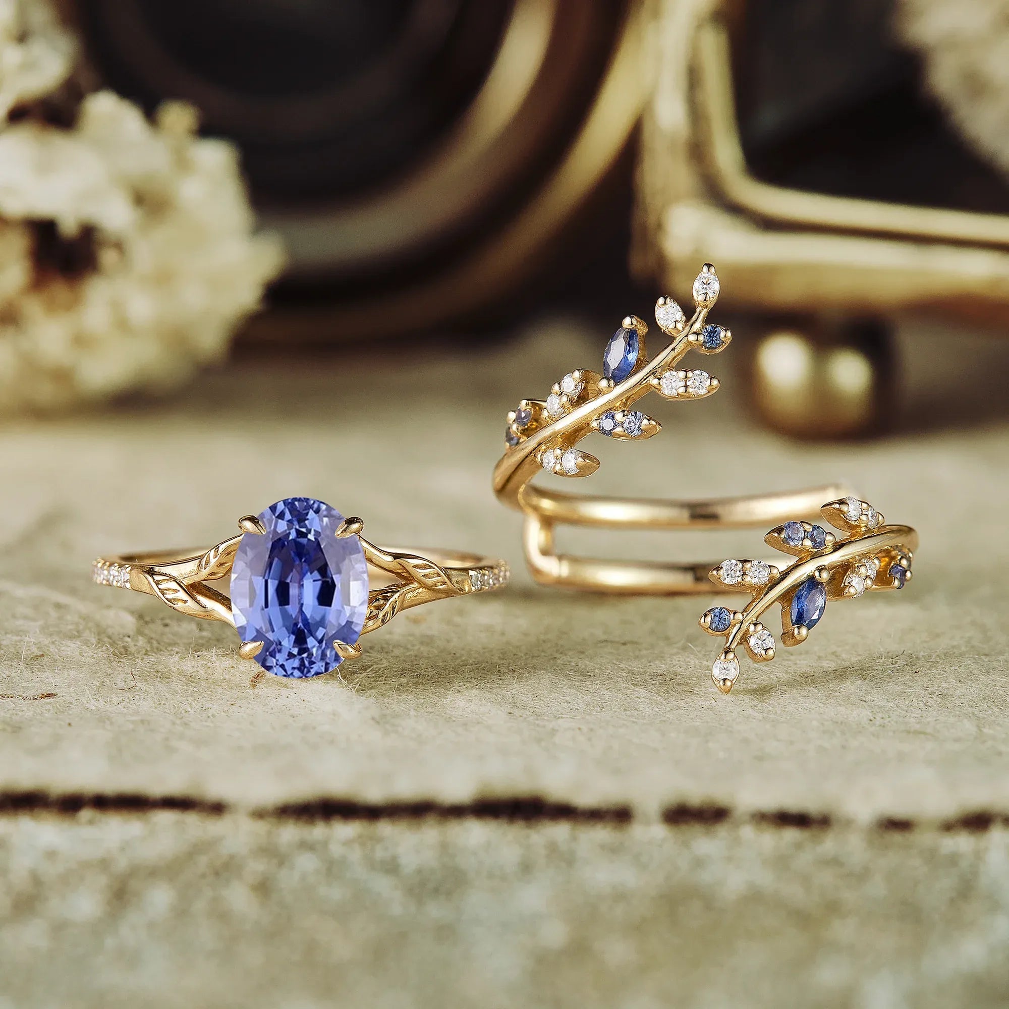 Aphrodite's Enchanted Vine | A Mythical Sapphire Engagement Ring Set - GemsMagic
