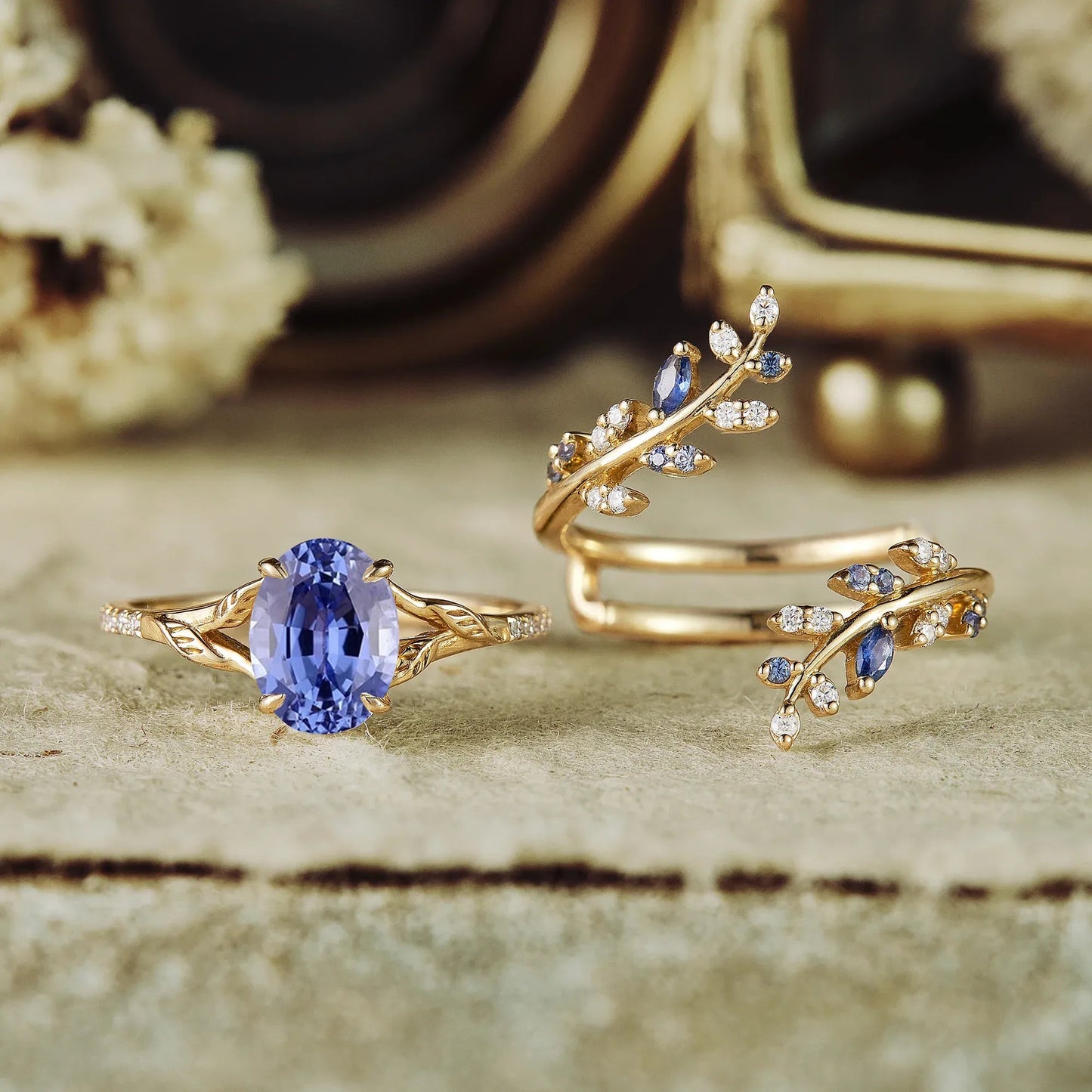 Aphrodite's Enchanted Vine | A Mythical Sapphire Engagement Ring Set - GemsMagic