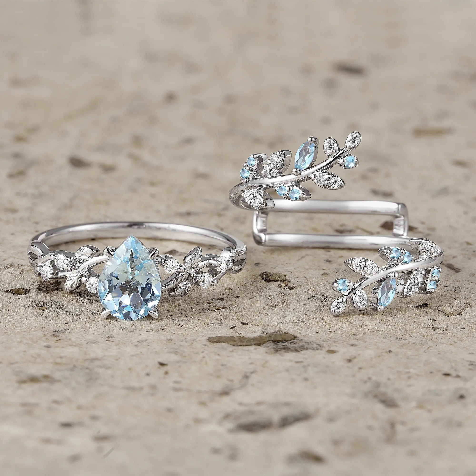 Aphrodite's Enchanted Vine| Blue Topaz Cross Leaf Ehancer Ring Set - Leah - GemsMagic