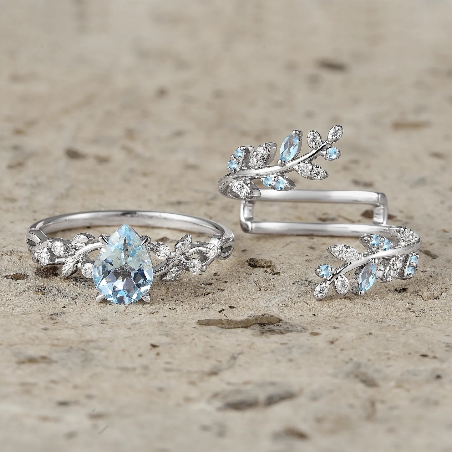 Aphrodite's Enchanted Vine| Blue Topaz Cross Leaf Ehancer Ring Set - Leah - GemsMagic