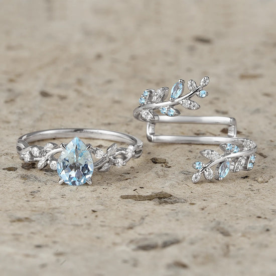 Aphrodite's Enchanted Vine| Blue Topaz Cross Leaf Ehancer Ring Set - Leah - GemsMagic