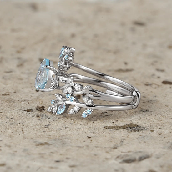 Aphrodite's Enchanted Vine| Blue Topaz Cross Leaf Ehancer Ring Set - Leah - GemsMagic