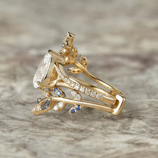 Aphrodite's Enchanted Vine| Lab Grown Diamond and Sapphire Ring Set - Aurora - GemsMagic