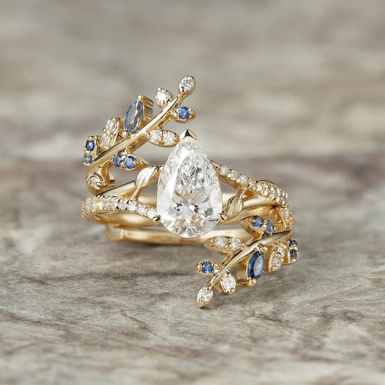 Aphrodite's Enchanted Vine| Lab Grown Diamond and Sapphire Ring Set - Aurora - GemsMagic