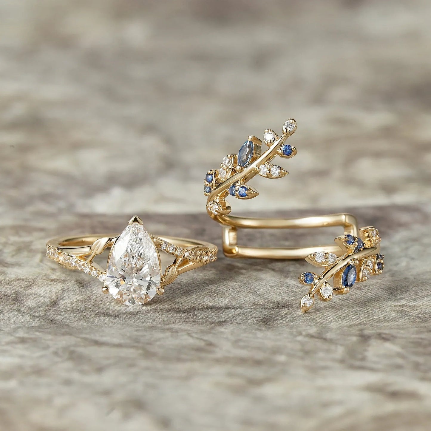 Aphrodite's Enchanted Vine| Lab Grown Diamond and Sapphire Ring Set - Aurora - GemsMagic