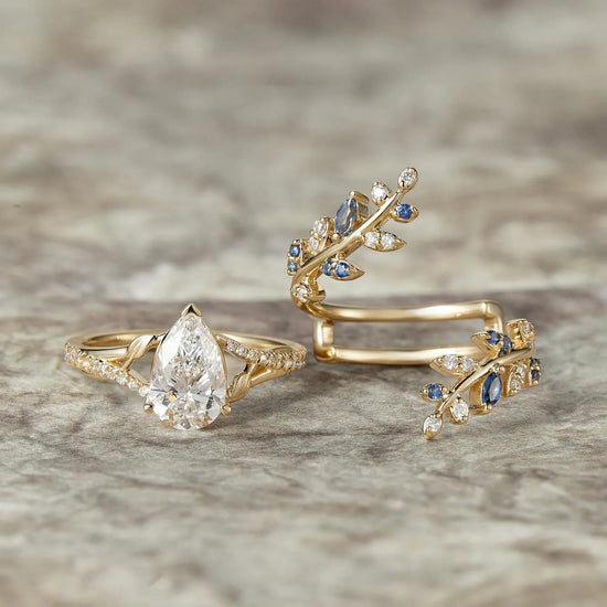 Aphrodite's Enchanted Vine| Lab Grown Diamond and Sapphire Ring Set - Aurora - GemsMagic
