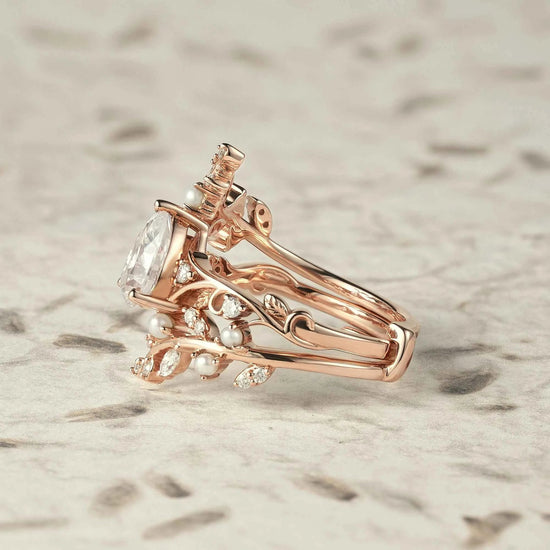 Aphrodite's Enchanted Vine | Moissanite & Pearl Ring Set - Siobhan - GemsMagic