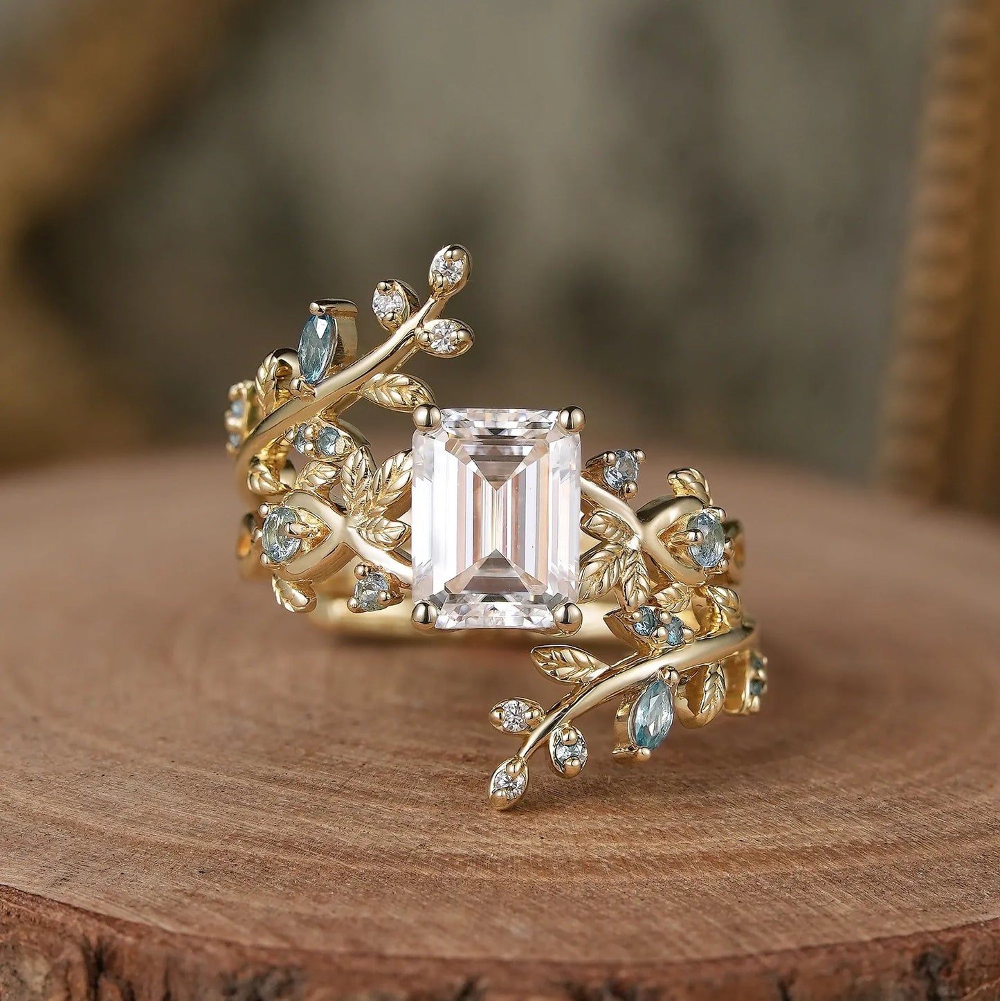Aphrodite's Enchanted Vine| Moissanite Ring Set with Topaz - Novalie - GemsMagic