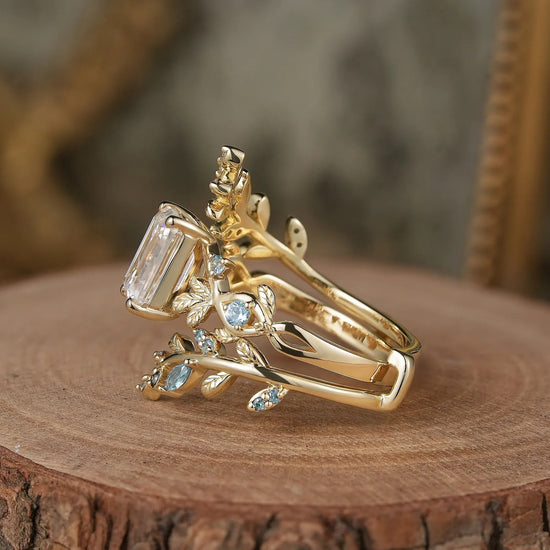 Aphrodite's Enchanted Vine| Moissanite Ring Set with Topaz - Novalie - GemsMagic