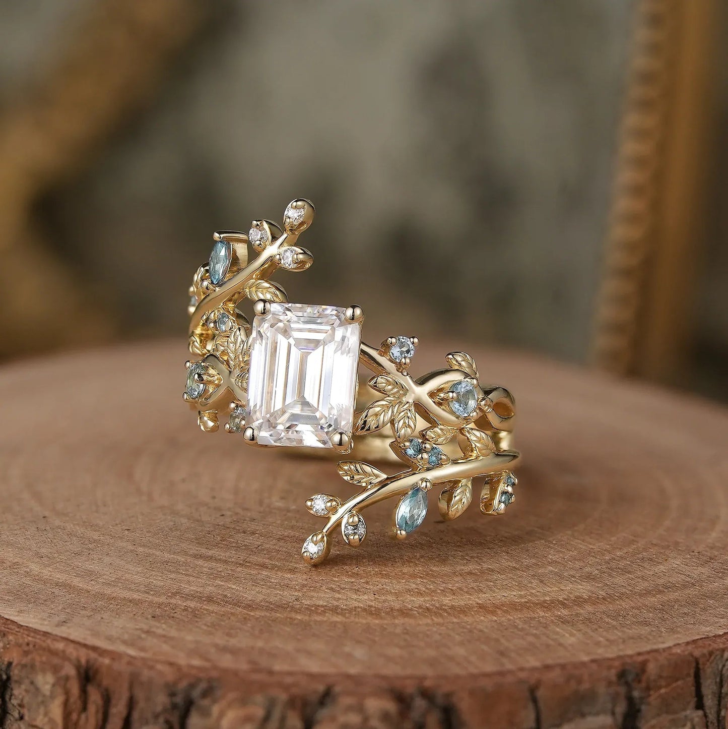 Aphrodite's Enchanted Vine| Moissanite Ring Set with Topaz - Novalie - GemsMagic