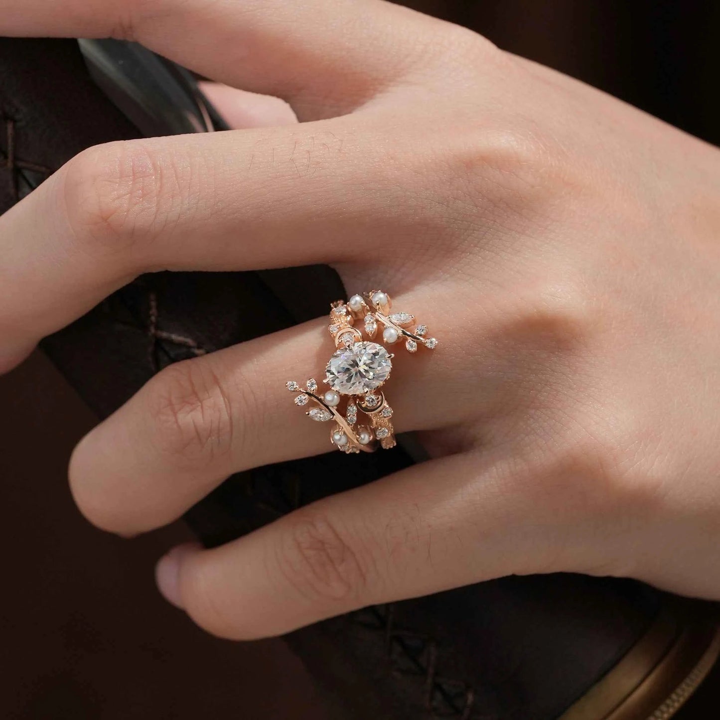 Aphrodite's Enchanted Vine | Moon Design Moissanite Ring Set - Hermione - GemsMagic