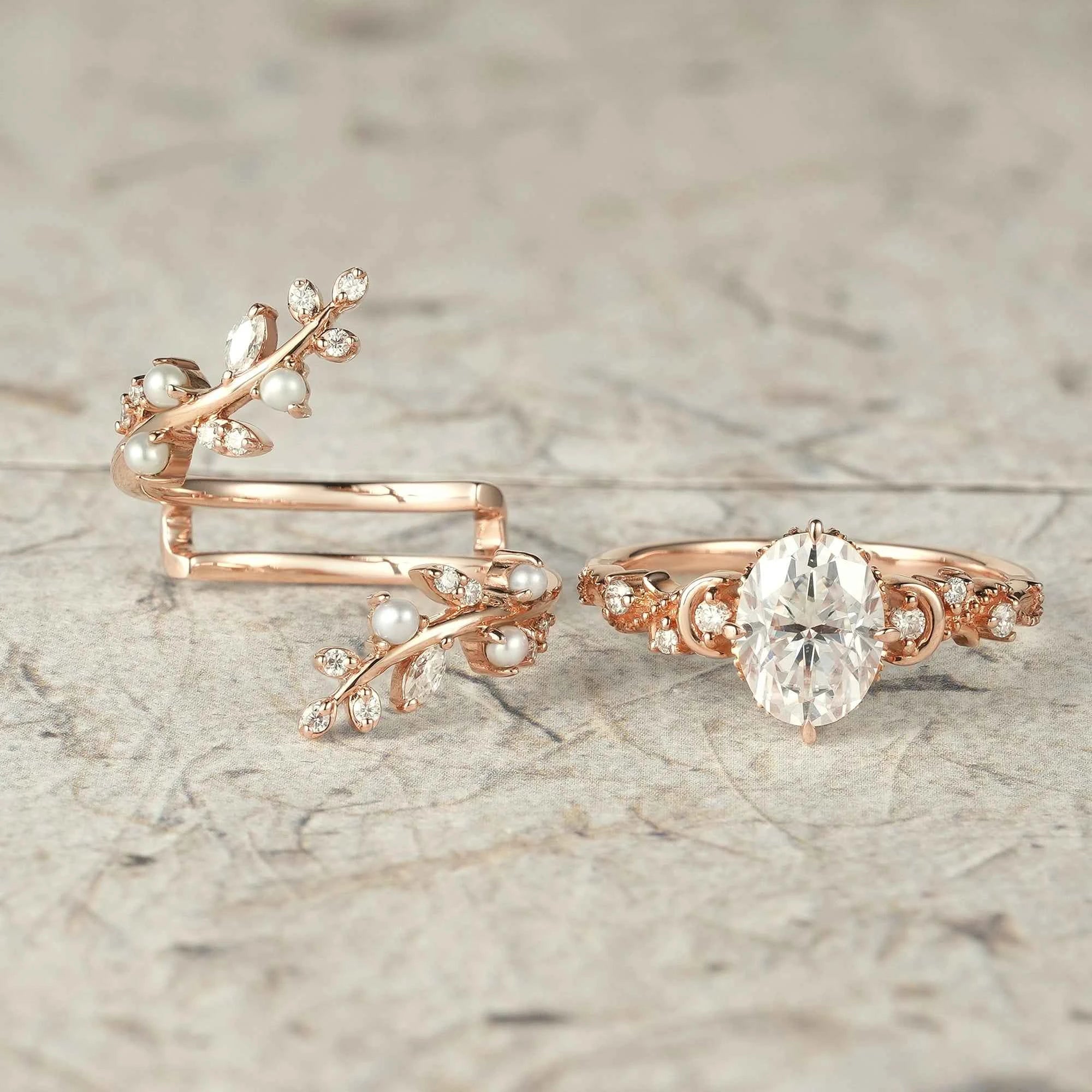 Aphrodite's Enchanted Vine | Moon Design Moissanite Ring Set - Hermione - GemsMagic