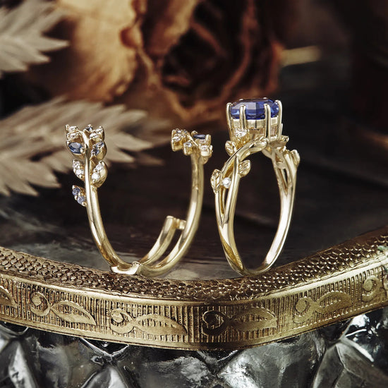 Aphrodite's Hexagon Sapphire Vine Ring Set | Clio - GemsMagic