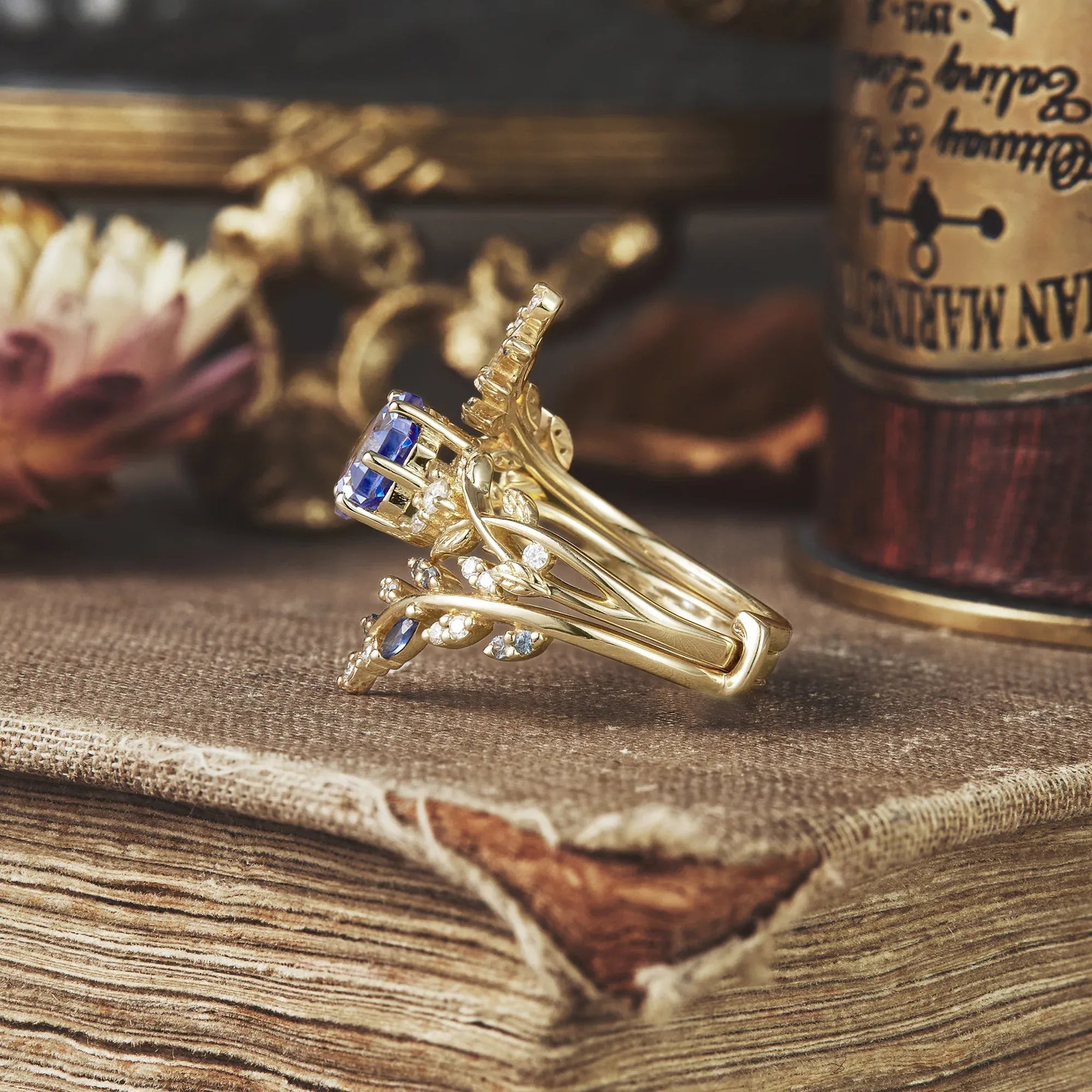 Aphrodite's Hexagon Sapphire Vine Ring Set | Clio - GemsMagic