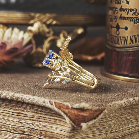 Aphrodite's Hexagon Sapphire Vine Ring Set | Clio - GemsMagic