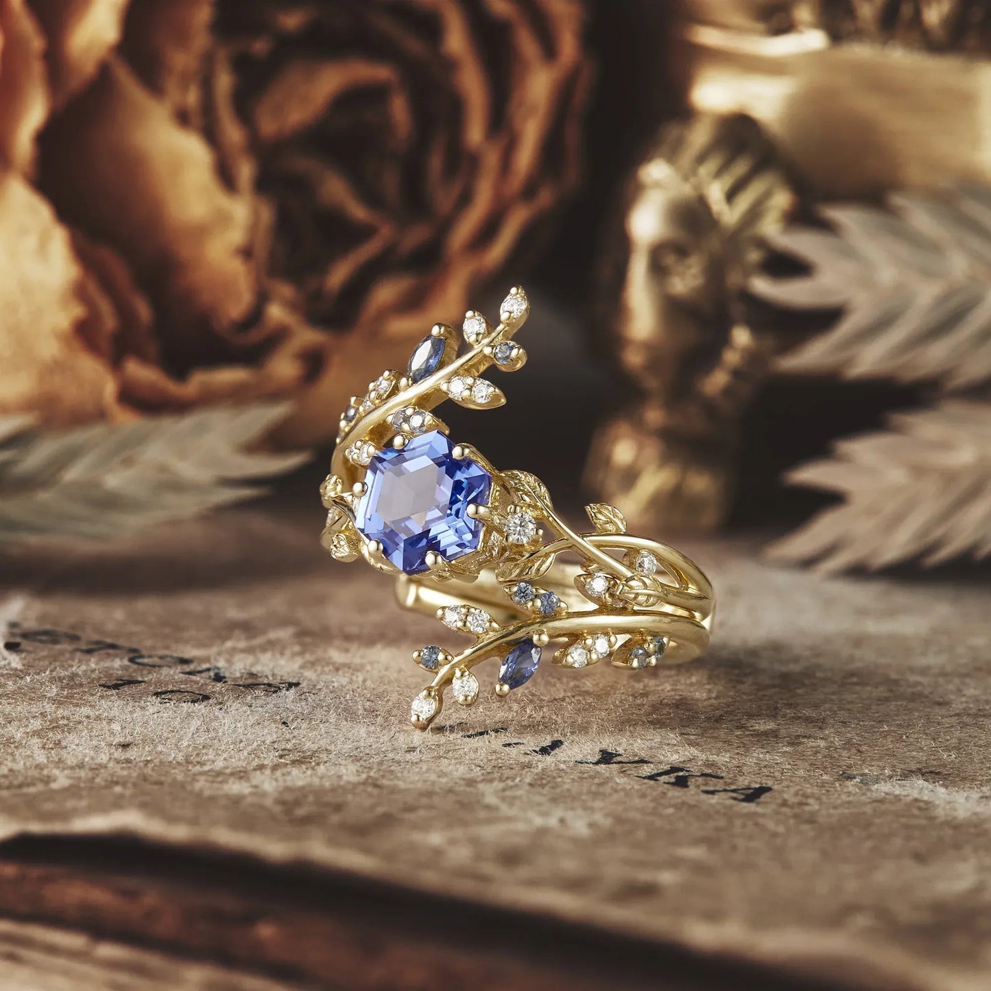 Aphrodite's Hexagon Sapphire Vine Ring Set | Clio - GemsMagic