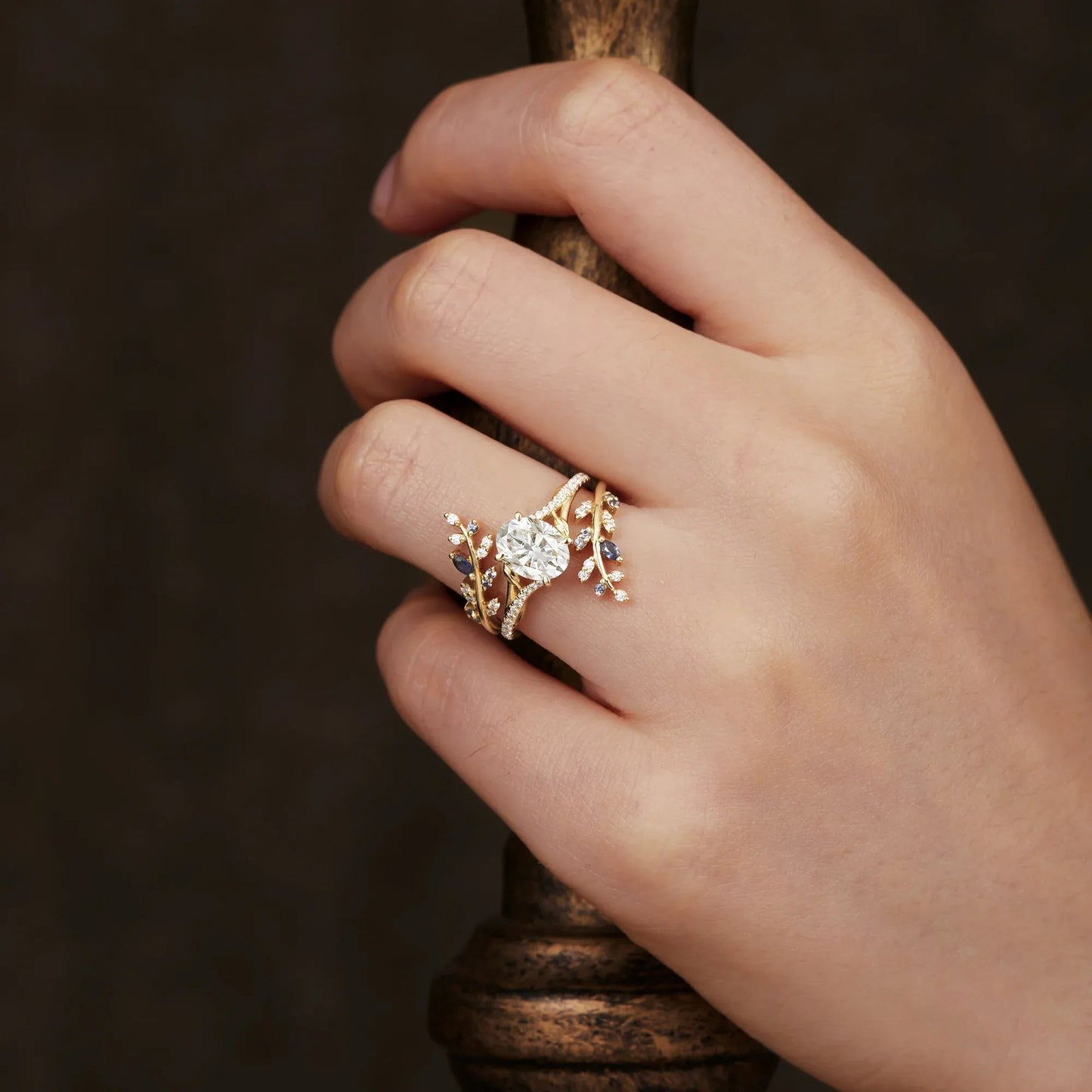 Aphrodite's Nature - Inspired Moissanite and Sapphire Ring Set - Aurora - GemsMagic