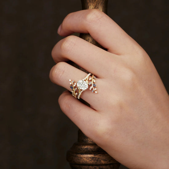 Aphrodite's Nature - Inspired Moissanite and Sapphire Ring Set - Aurora - GemsMagic