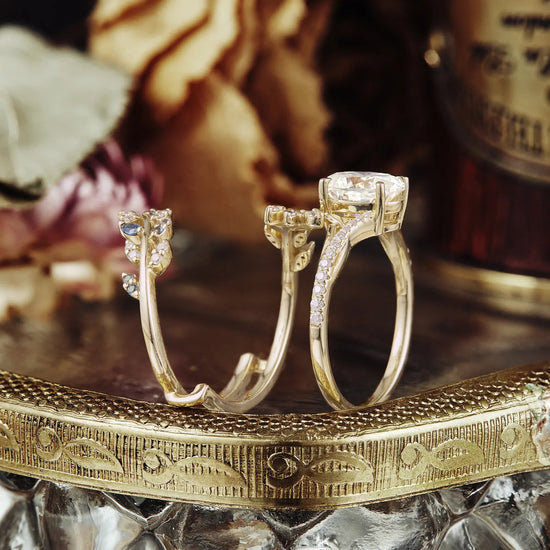 Aphrodite's Nature - Inspired Moissanite and Sapphire Ring Set - Aurora - GemsMagic