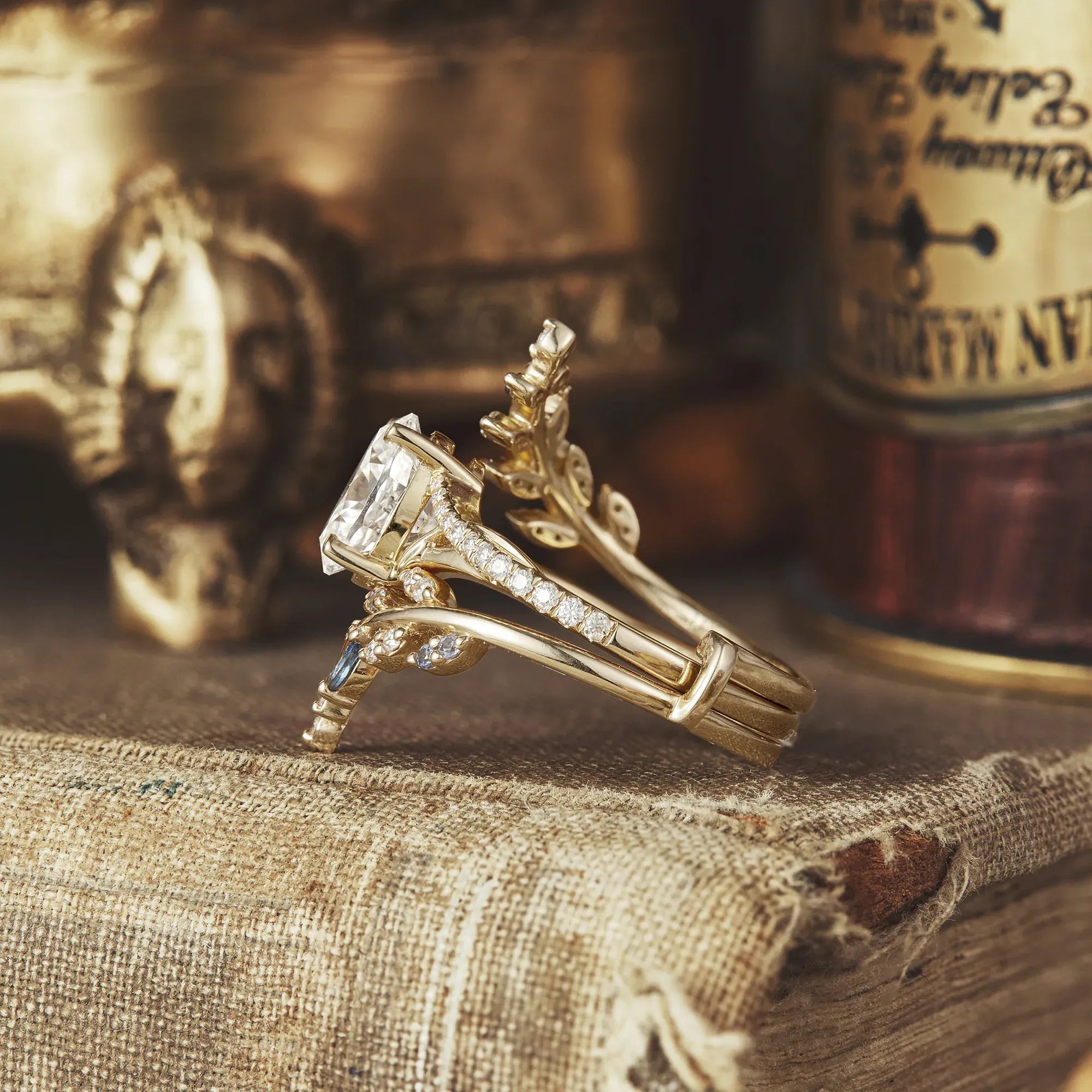 Aphrodite's Nature - Inspired Moissanite and Sapphire Ring Set - Aurora - GemsMagic