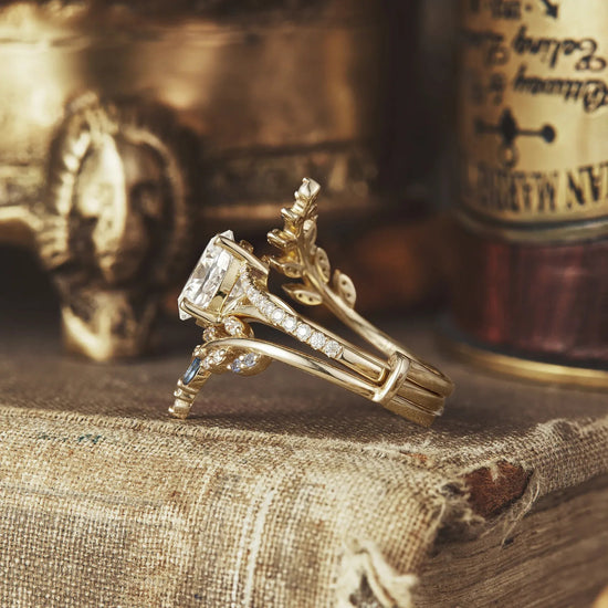 Aphrodite's Nature - Inspired Moissanite and Sapphire Ring Set - Aurora - GemsMagic