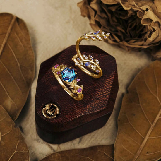 Aphrodite's Rhododendron Catawbiense Inspired Alexandrite Ring Set - Thala - GemsMagic