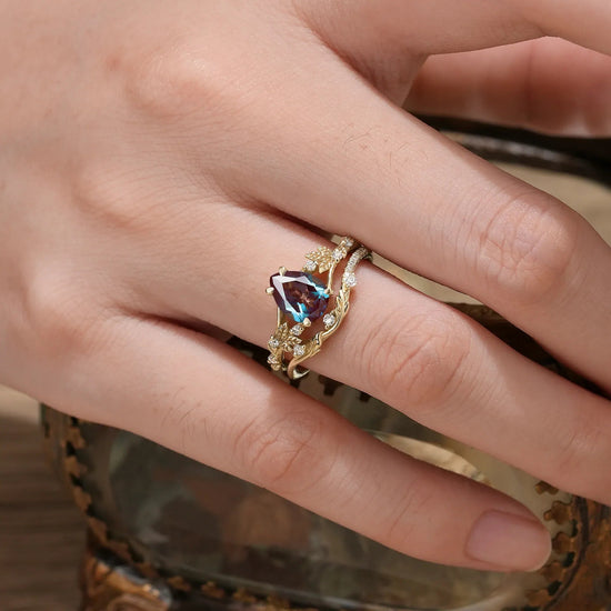 Artisan Asymmetrical Alexandrite Leaf Bridal Set - GemsMagic