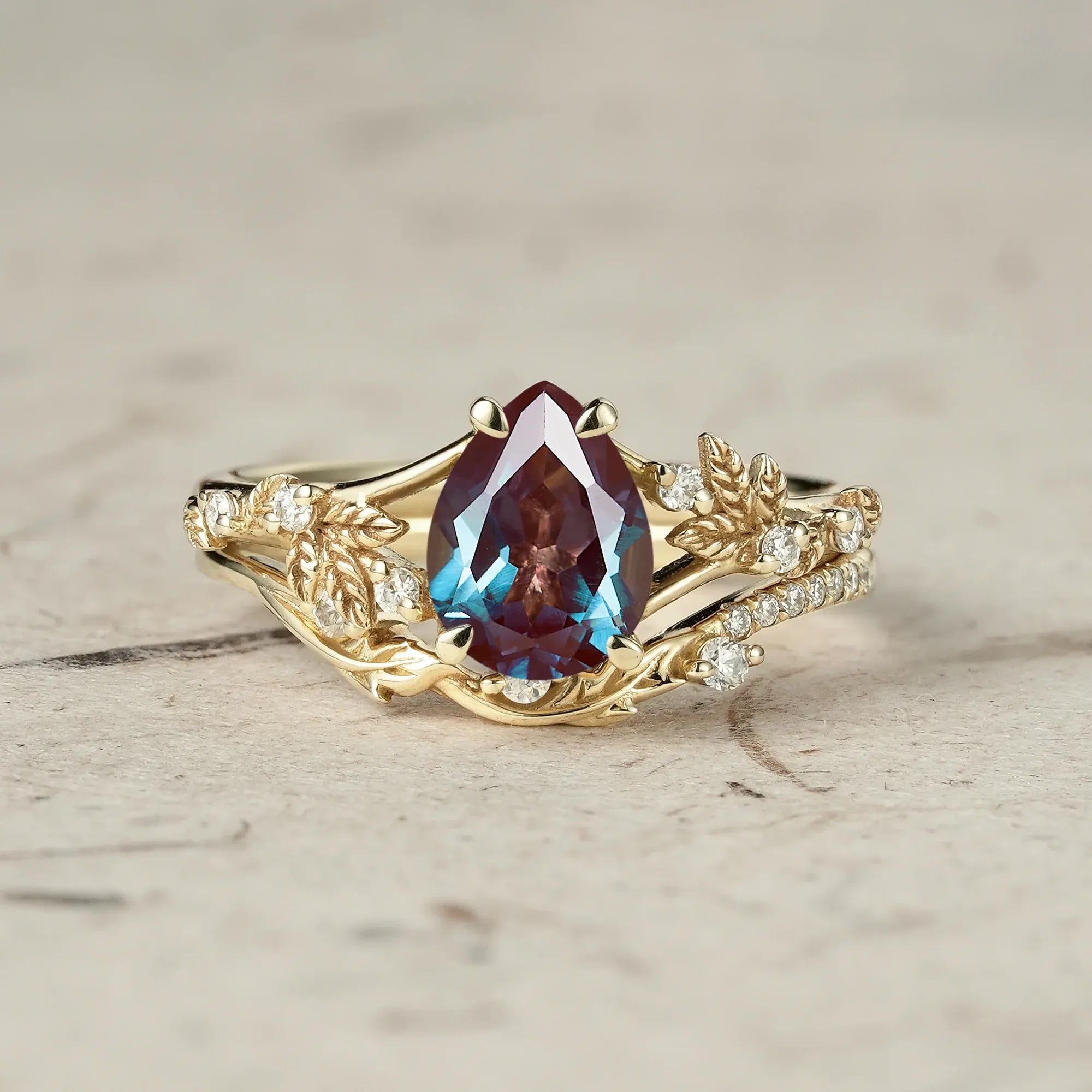 Artisan Asymmetrical Alexandrite Leaf Bridal Set - GemsMagic