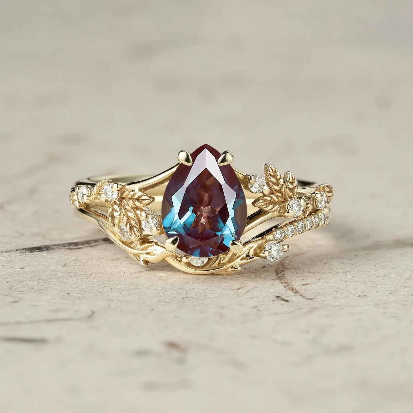 Artisan Asymmetrical Alexandrite Leaf Bridal Set - GemsMagic