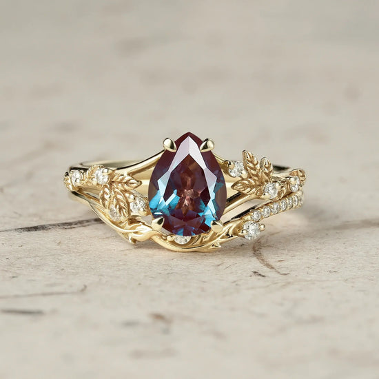 Artisan Asymmetrical Alexandrite Leaf Bridal Set - GemsMagic