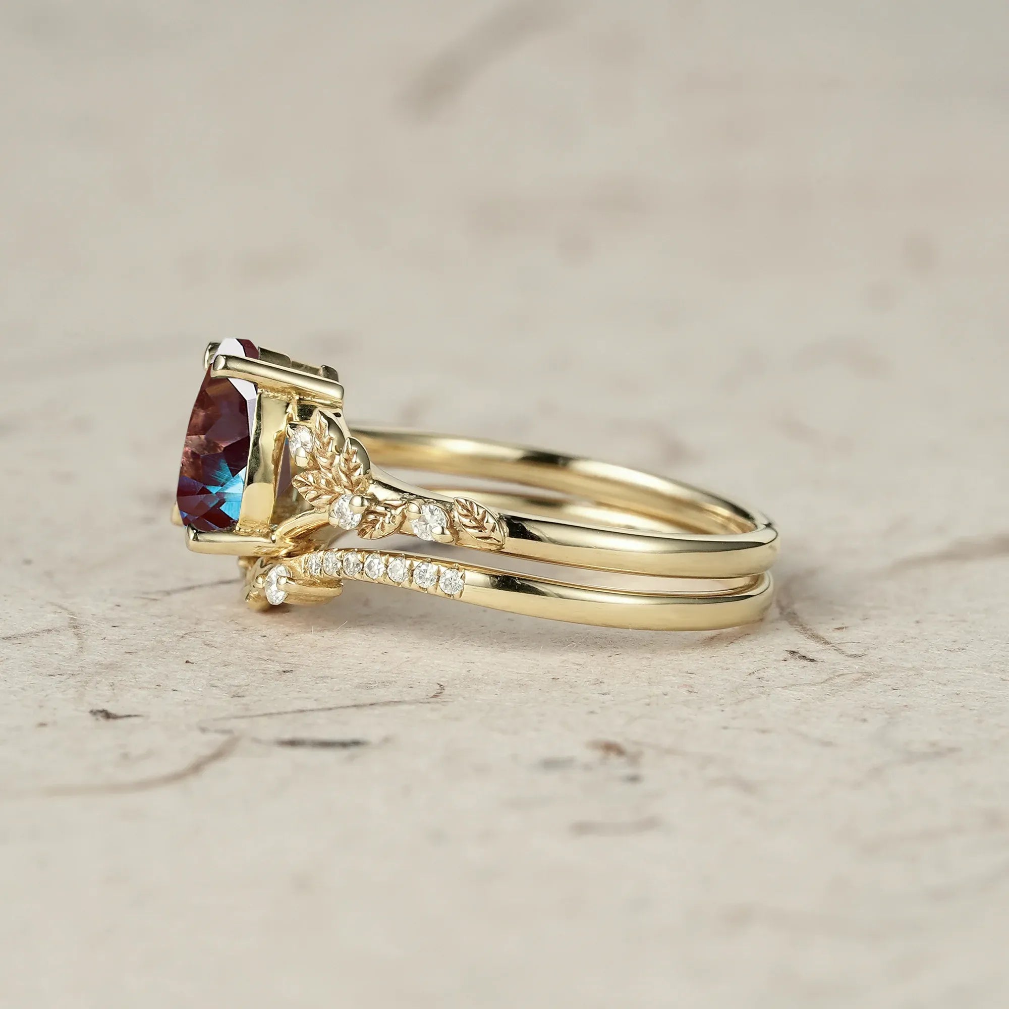 Artisan Asymmetrical Alexandrite Leaf Bridal Set - GemsMagic