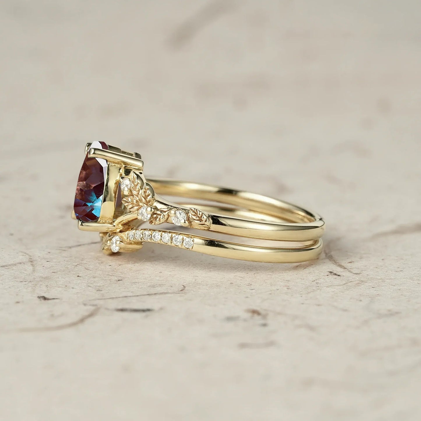 Artisan Asymmetrical Alexandrite Leaf Bridal Set - GemsMagic