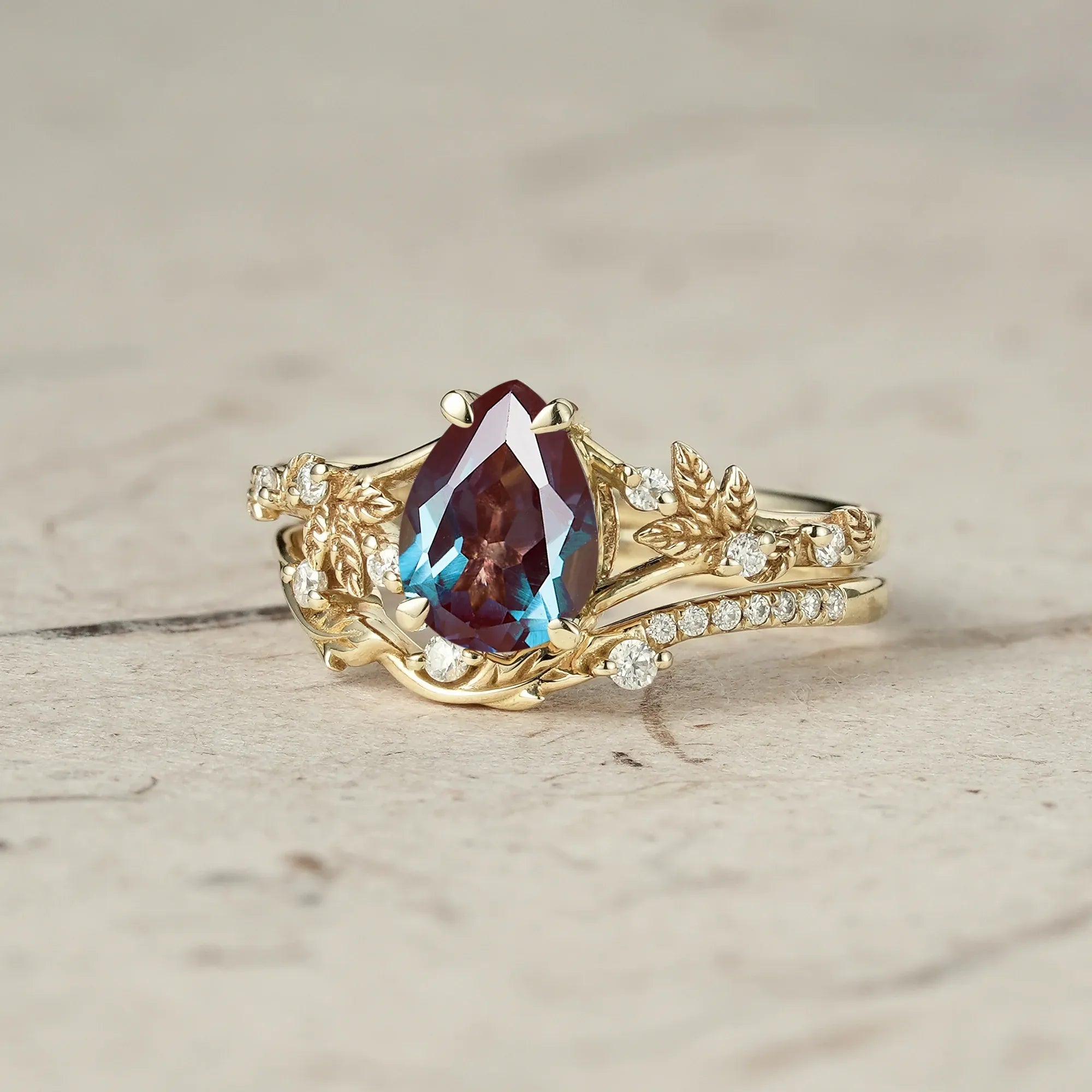 Artisan Asymmetrical Alexandrite Leaf Bridal Set - GemsMagic