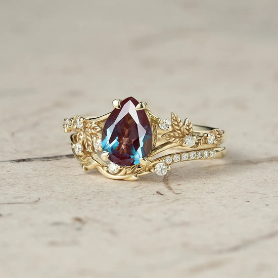 Artisan Asymmetrical Alexandrite Leaf Bridal Set - GemsMagic