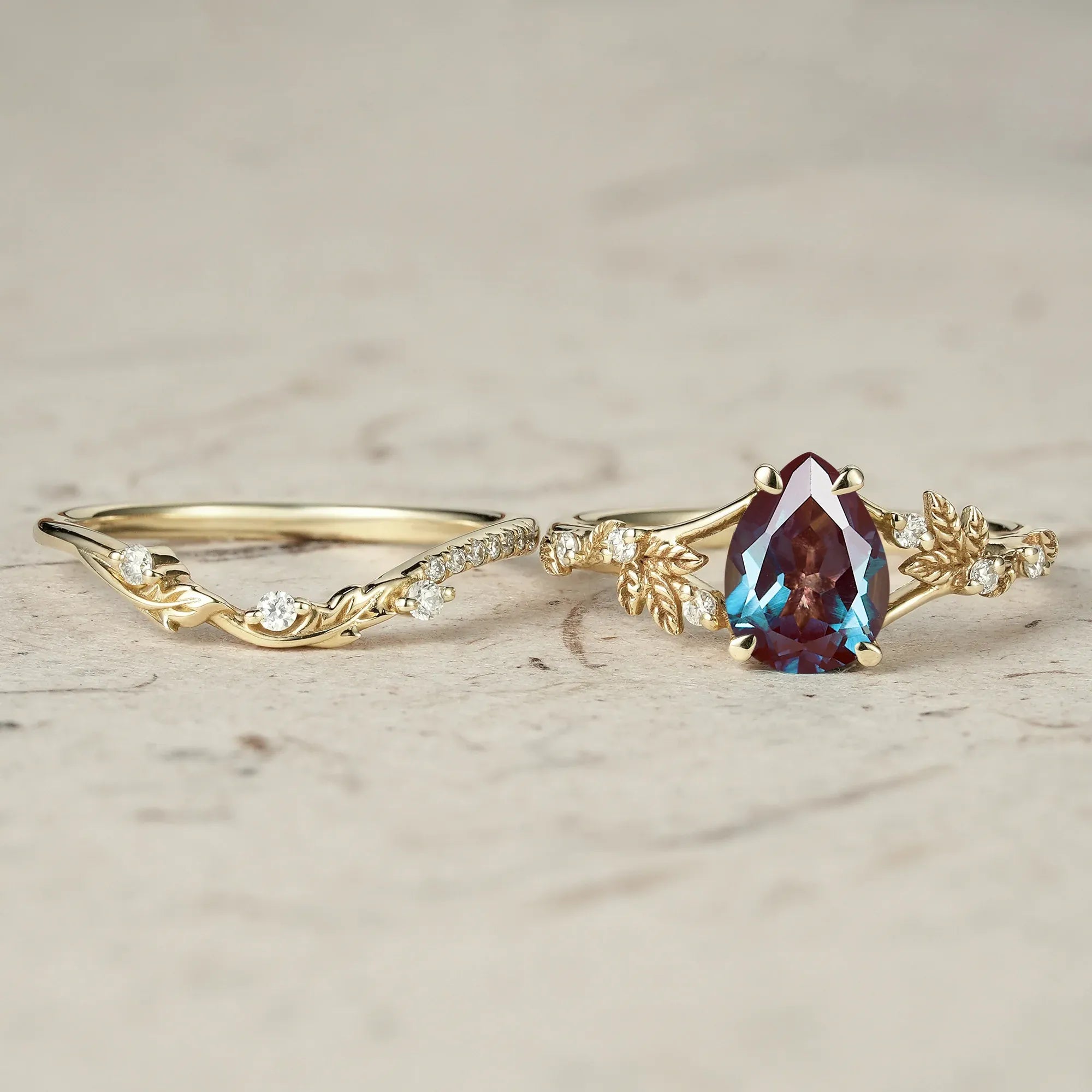 Artisan Asymmetrical Alexandrite Leaf Bridal Set - GemsMagic