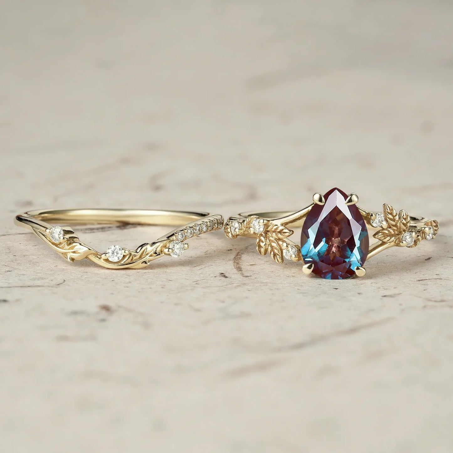 Artisan Asymmetrical Alexandrite Leaf Bridal Set - GemsMagic