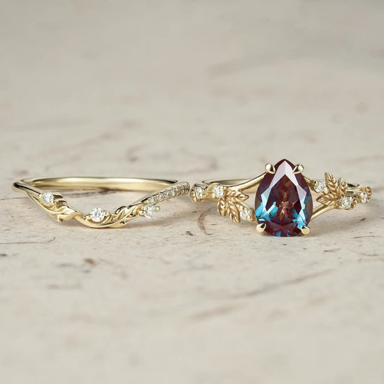 Artisan Asymmetrical Alexandrite Leaf Bridal Set - GemsMagic
