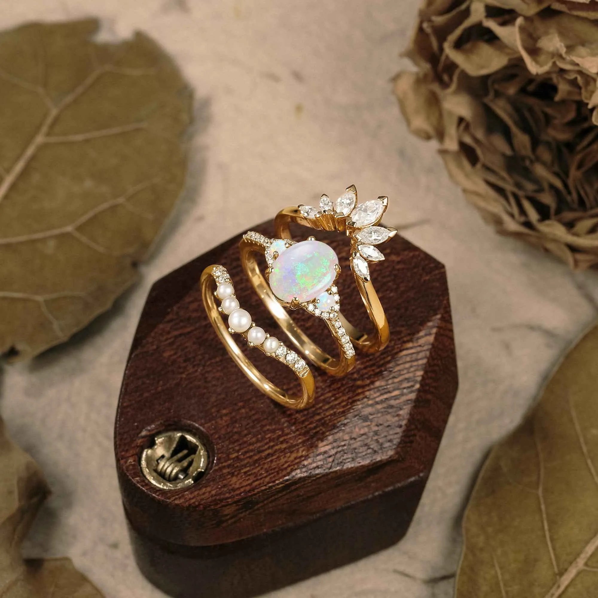 Bangkok Impressionist Inspired Design Opal Ring Set 3pcs - GemsMagic - GemsMagic