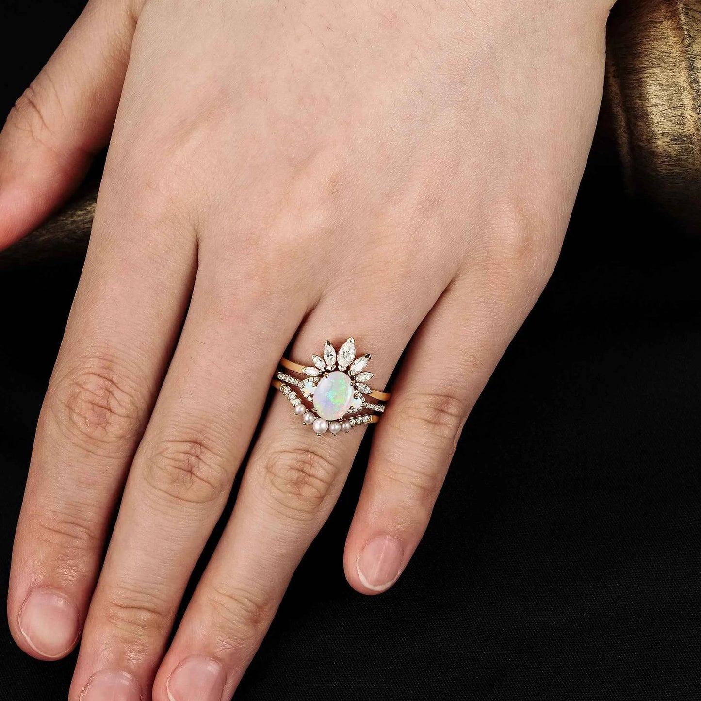 Bangkok Impressionist Inspired Design Opal Ring Set 3pcs - GemsMagic - GemsMagic