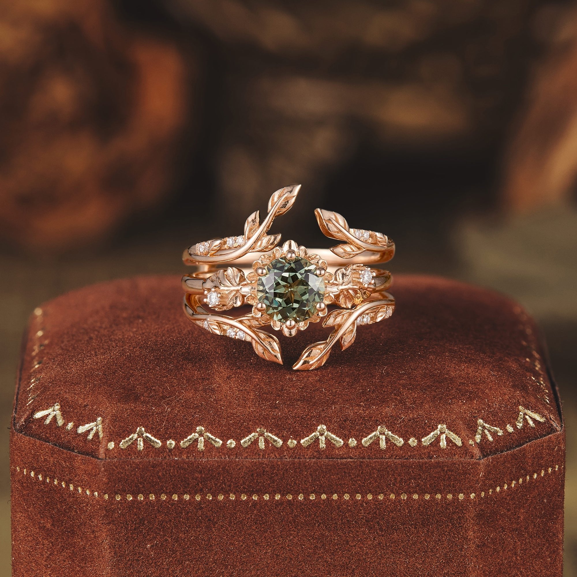 Beekeeper Garden Ring with Green Sapphire Set - GemsMagic