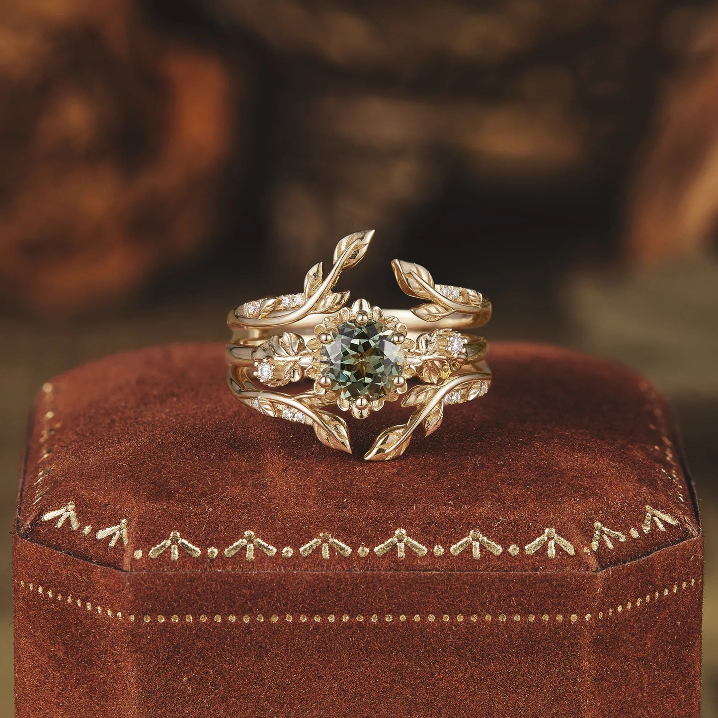 Beekeeper Garden Ring with Green Sapphire Set - GemsMagic