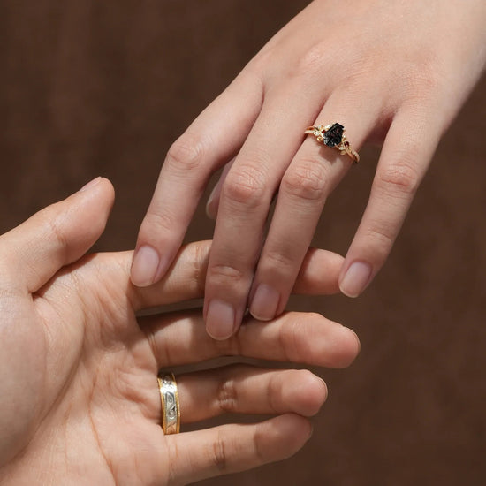 Black Rutilated Quartz Couple Ring Set - One & Only - GemsMagic